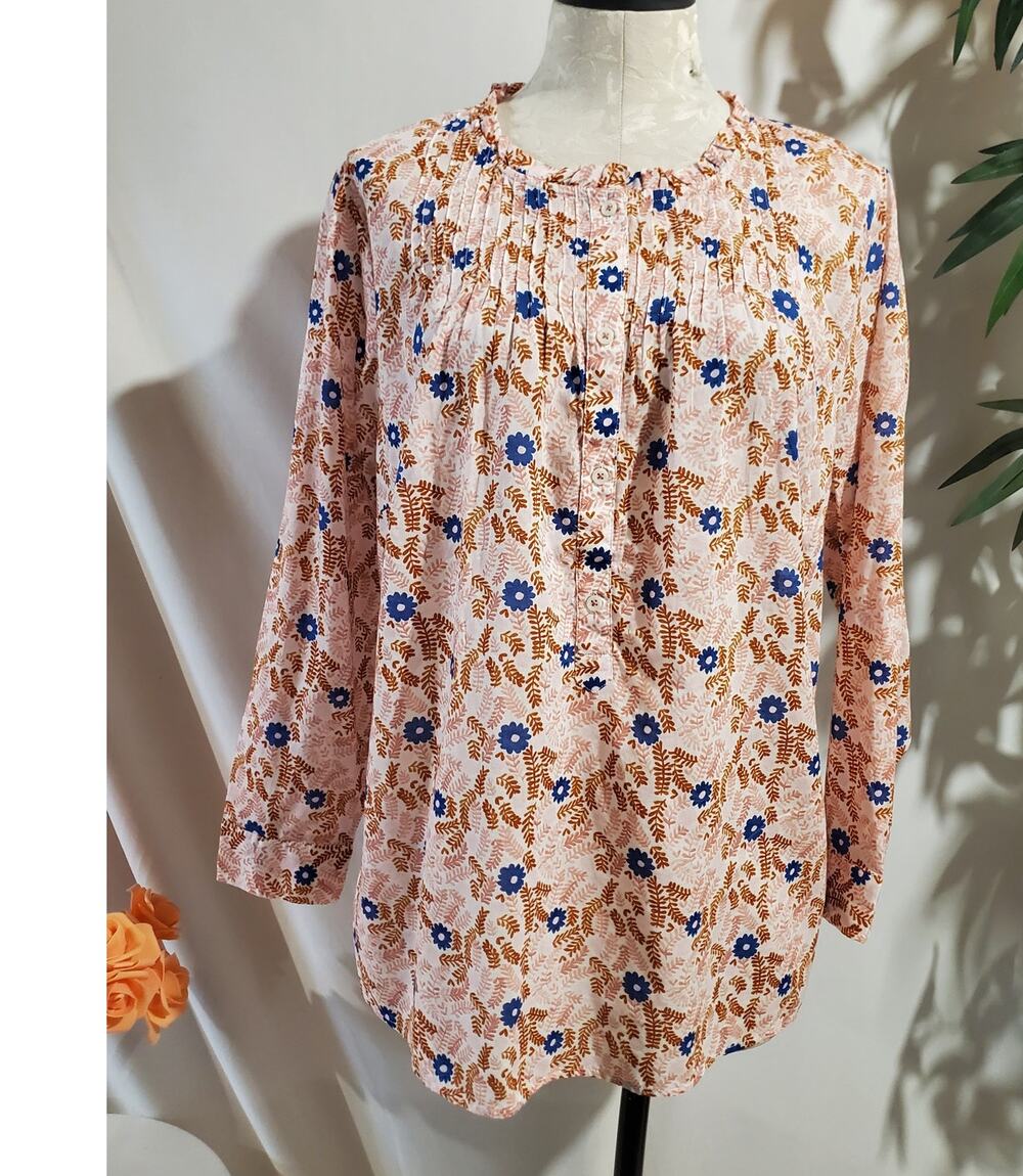 NWT Talbots Floral Pintuck Pleat Voile Popover Top Plus Size 1XP Light Cotton